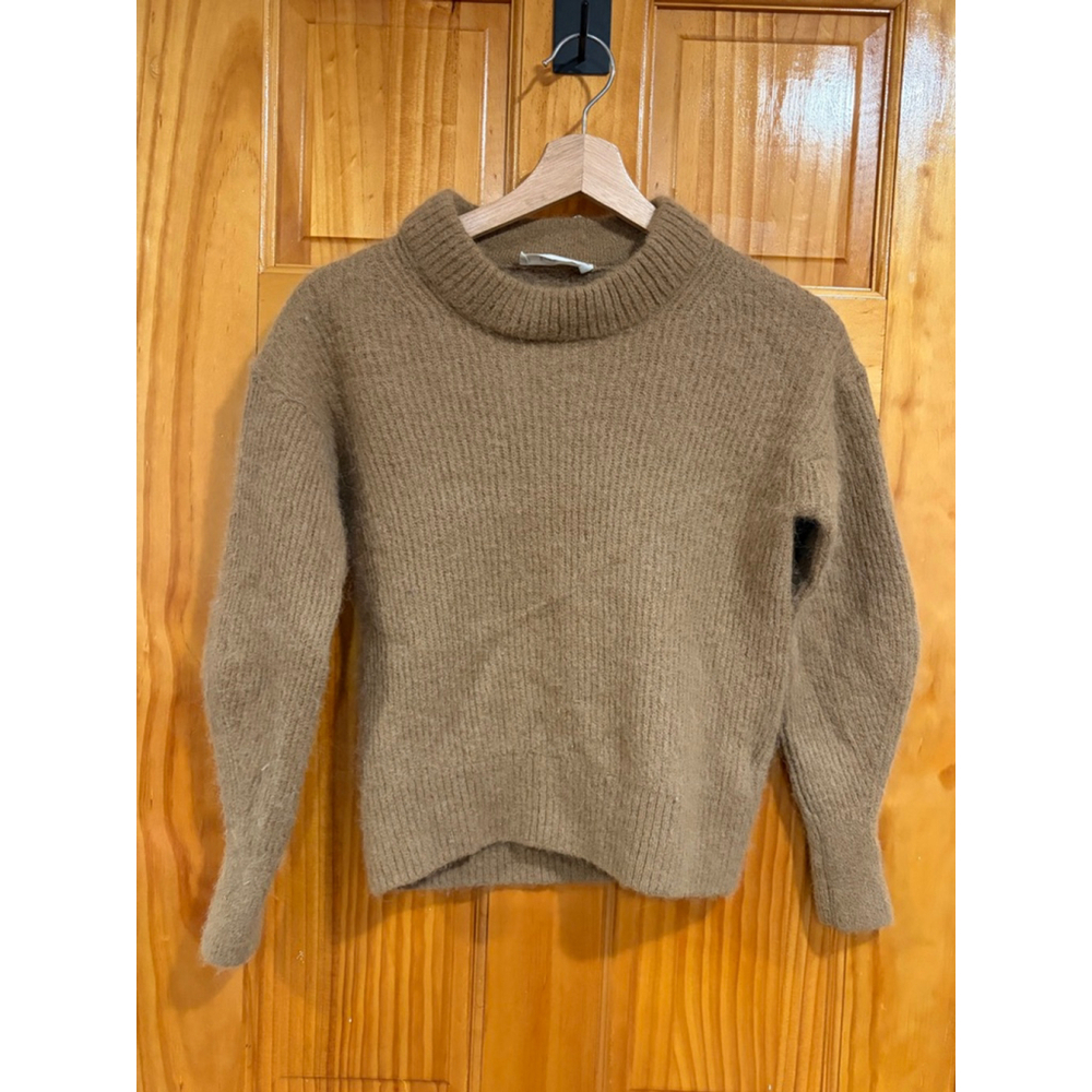 Everlane Alpaca Blend Mock Neck Sweater Brown Ribbed Knit Size S